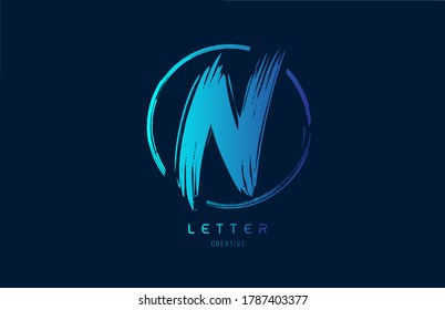 blue hand grunge brush letter N logo icon with circle. Alphabet design for a company design