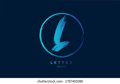 blue hand grunge brush letter L logo icon with circle. Alphabet design for a company design