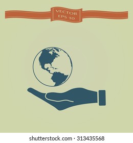Blue Hand holding Globe earth 