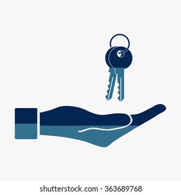 Blue Hand holding Key icon