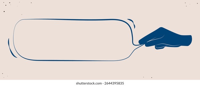 Mano azul que sostiene la burbuja de nota al pie del mensaje, estilo plano de la ilustración. Ilustración vectorial.