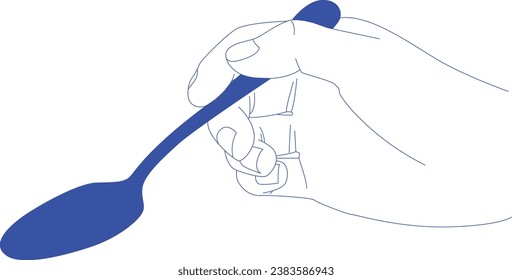 a blue hand holding a spoon