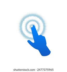 Blue hand icon touching mobile phone screen. Vector illustration demonstrating the two-finger tapping gesture, ideal for interface elements on an isolated background.