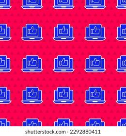 Blue Hand like icon isolated seamless pattern on red background.  Vector