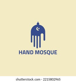 Logo de la mano azul con espacio negativo de la mezquita.