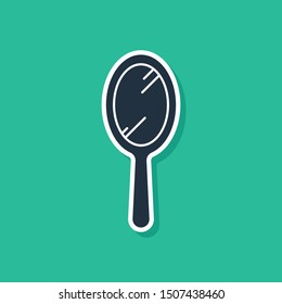 Blue Hand mirror icon isolated on green background.  Vector Illustration