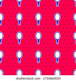 Blue Hand mirror icon isolated seamless pattern on red background.  Vector Illustration