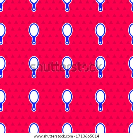Blue Hand mirror icon isolated seamless pattern on red background.  Vector Illustration
