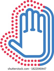 Blue hand outlined with lines and dots