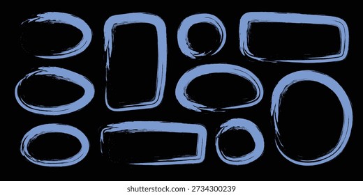 Marcos de forma Abstractas pintados a mano azul para etiquetas de interfaz de usuario, aspectos destacados y diseños modernos