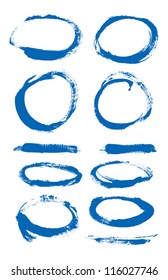 Blue hand painted vector abstract brush strokes  and circles collection