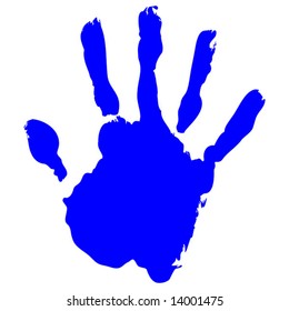 Blue Hand Print Vector On Pure White Background