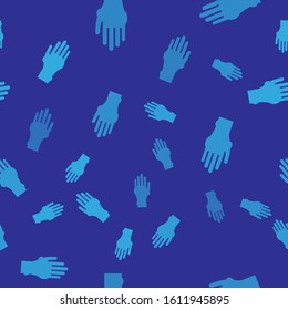 Blue Hand with psoriasis or eczema icon isolated seamless pattern on blue background. Concept of human skin response to allergen or chronic body problem.  Vector Illustration