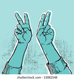 blue hand showing victory or peace sign vector illustration
