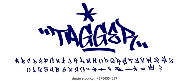 Blue Hand Style Graffiti Tagging with Tagger Font Style for Creative Urban Typography and Underground Streetwear Design Project Vector