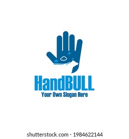 blue hand and white bull logo, silhouette of big bull vector illustrations