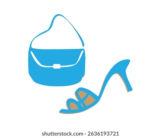 Blue handbag and sandal in simple vector illustration for fashion and style concepts