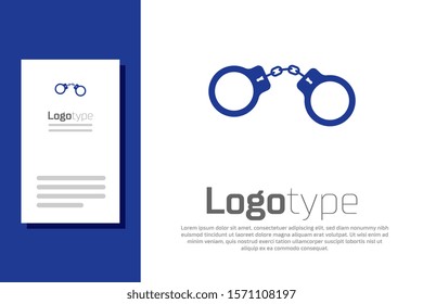 Blue Handcuffs icon isolated on white background. Logo design template element. Vector Illustration