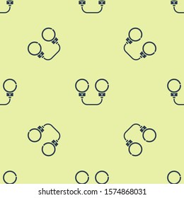 Blue Handcuffs icon isolated seamless pattern on yellow background.  Vector Illustration