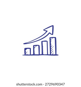 A blue hand-drawn bar chart shows upward growth with an arrow indicating progress.