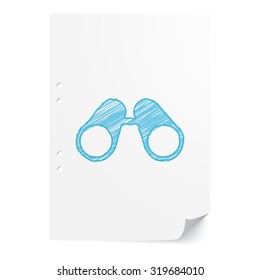 Blue handdrawn Binoculars illustration on white paper sheet with copy space