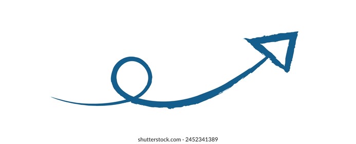 blue hand-drawn brush stroke arrow isolated on a white background