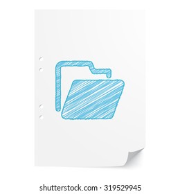 Blue handdrawn Folder illustration on white paper sheet with copy space