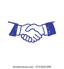 Una Imagen azul dibujada a mano de dos manos temblando, que representa un Acuerdo de negocios