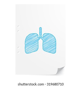 Blue handdrawn Lungs illustration on white paper sheet with copy space