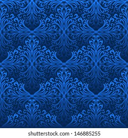Blue hand-drawn ornamental pattern. Floral background.