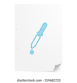 Blue handdrawn Pipette illustration on white paper sheet with copy space