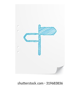 Blue handdrawn Road Signs illustration on white paper sheet with copy space