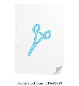 Blue handdrawn Surgical Clamps illustration on white paper sheet with copy space