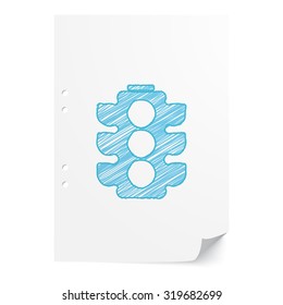 Blue handdrawn Traffic Light illustration on white paper sheet with copy space