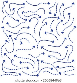 Blue hand-drawn vector arrow set. Arrow crayon brush doodle chalk line stroke. Sketch pencil texture line scribble arrow icon on a white background