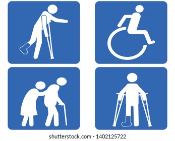 Blue handicapped sticker icon button set