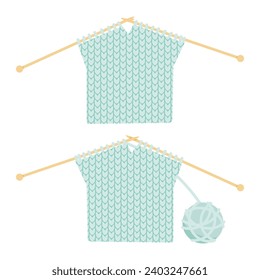 Blue hand-knitted fabric with yard
