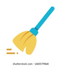 Blue Handle Broom Vector Flat Icon, House Cleaning Bristle Service Logo Concept, Housekeeping Equipment on White background