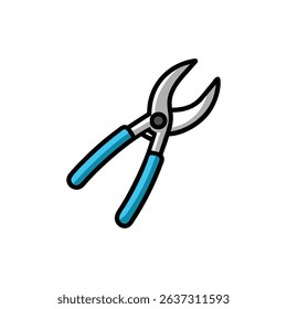 Blue handled shears tool on White Background garden equipment