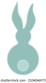 Blue handmade textile toy Easter bunny with white stitching. Clipart.