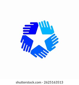 mãos azuis formando uma estrela