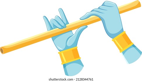 Blue hands playing flute on white background illustration