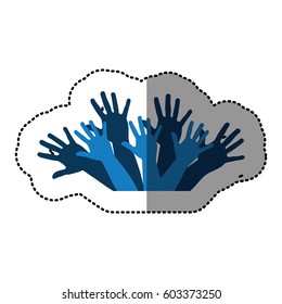 blue hands up together icon, vector illustration design