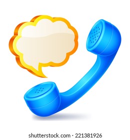 Blue handset and yellow speech bubble.