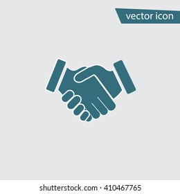 Blue Handshake icon isolated on background. Modern flat pictogram, business, marketing, internet concept. Trendy Simple vector symbol for web site design or button to mobile app. Logo illustration
