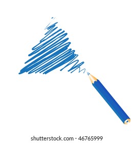 Blue handwritten triangle, vector illustration