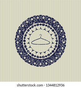 Blue hanger icon inside distress rubber grunge texture seal