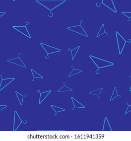 Blue Hanger wardrobe icon isolated seamless pattern on blue background. Cloakroom icon. Clothes service symbol. Laundry hanger sign.  Vector Illustration