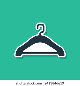 Blue Hanger wardrobe icon isolated on green background. Cloakroom icon. Clothes service symbol. Laundry hanger sign.  Vector