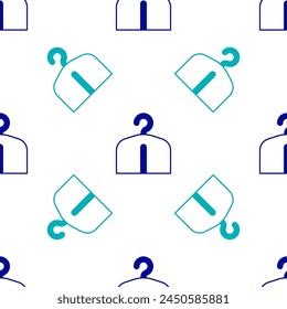 Blue Hanger wardrobe icon isolated seamless pattern on white background. Cloakroom icon. Clothes service symbol. Laundry hanger sign.  Vector